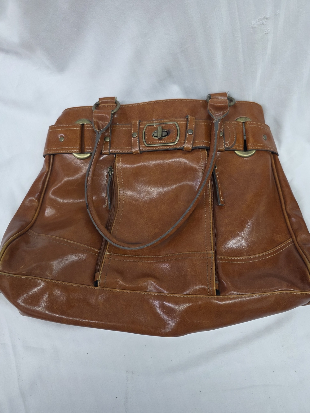 Leather Tote Handbag in Cognac Brown